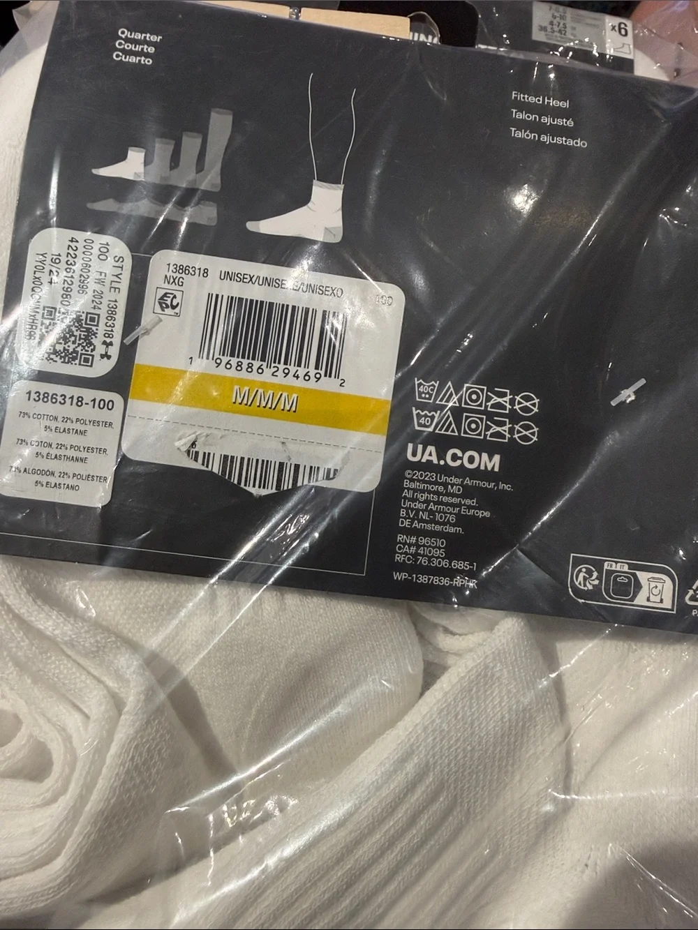 Under Armour Unisex-Adult Training Cotton Quarter Socks 6 Pack, White/BLK 2631